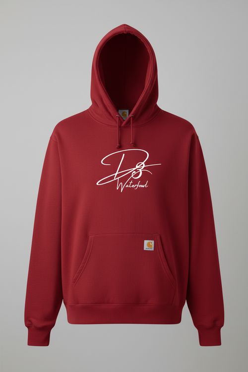 Red Carhartt hoodie with white D3 logo